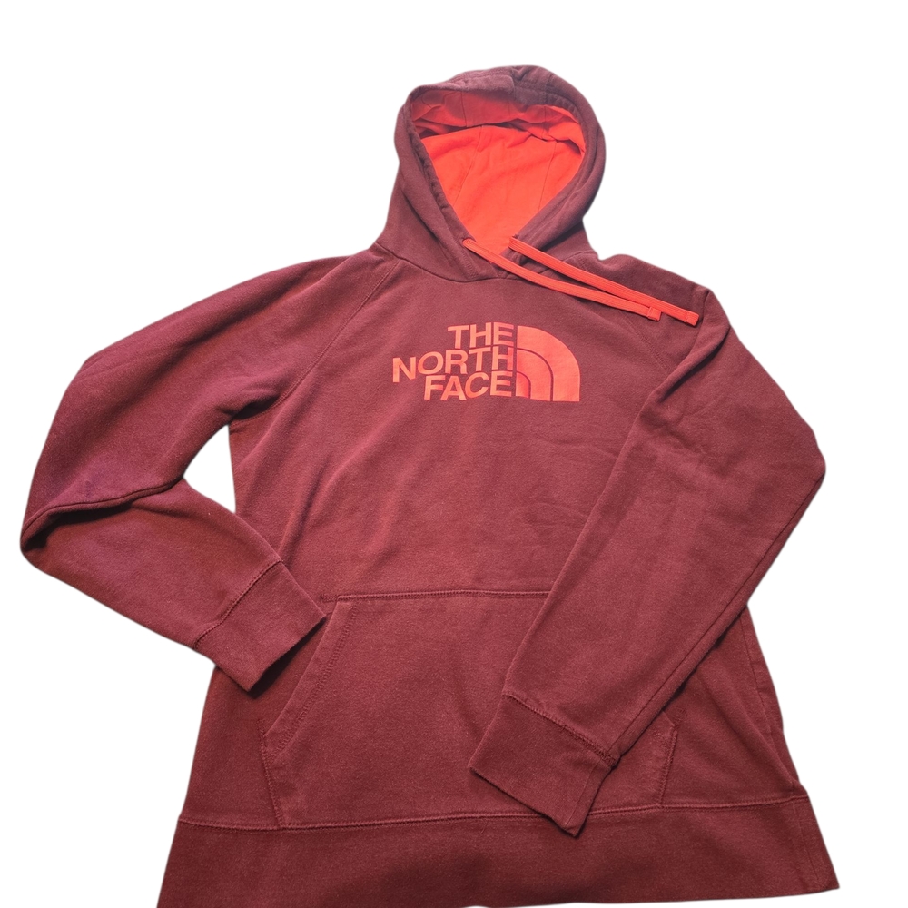 The North Face Women's Maroon Hoodie with Orange Accents